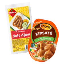 Hebro saté of Mora saté, gehaktballetjes, loempia of snackbroodjes